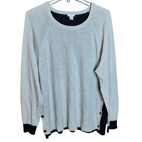 J. Crew Women XL Cream/ Black Lightweight Elbow Patch Button Detail Sweater - Picture 3 of 6